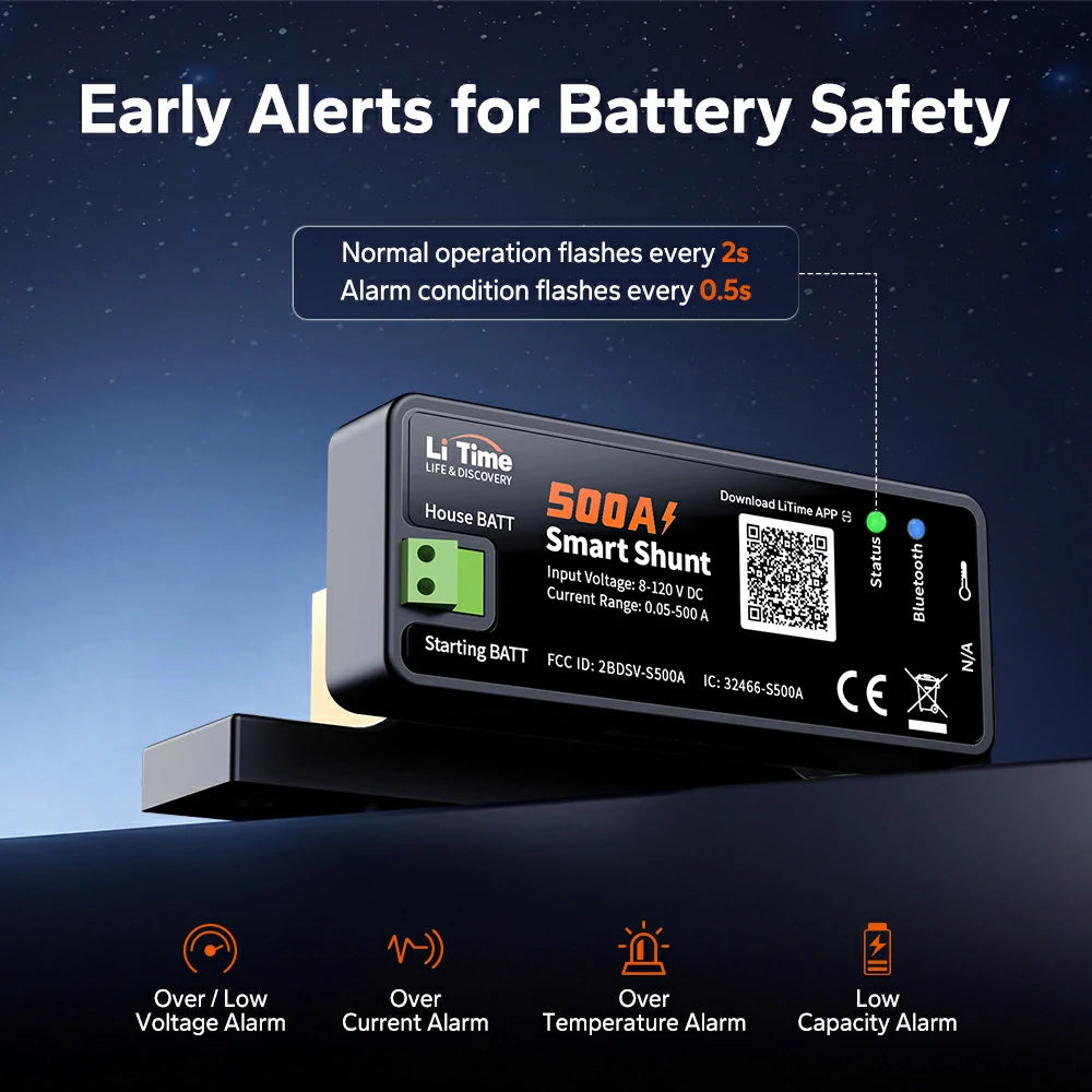 500A Bluetooth Battery Shunt Monitor with Smart APP Monitoring
