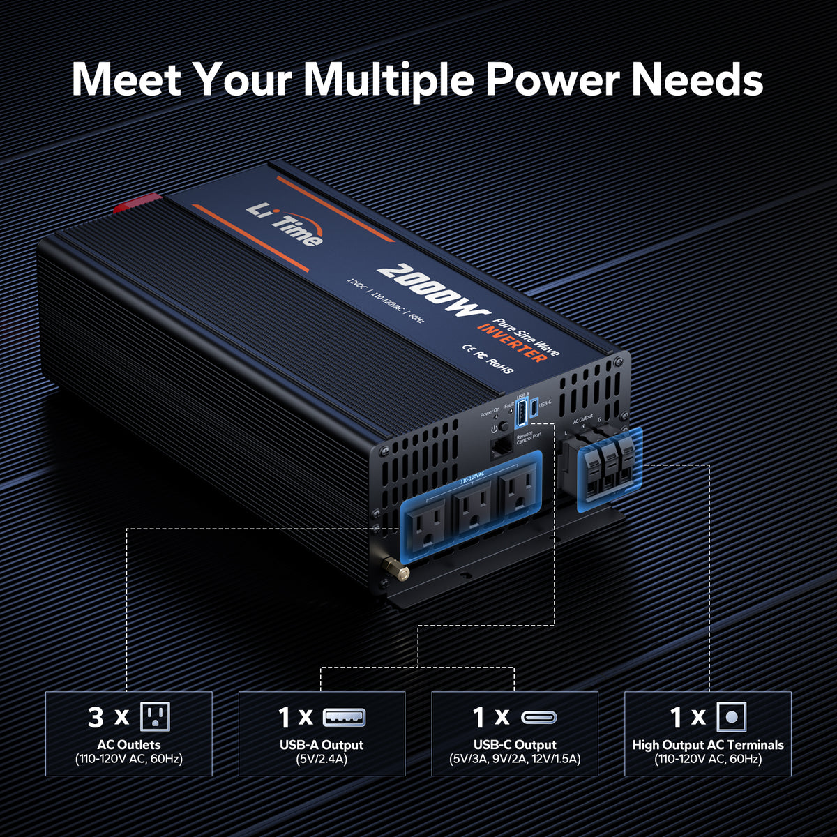 12V 2000W Pure Sine Wave Inverter with 4000W Peak Power