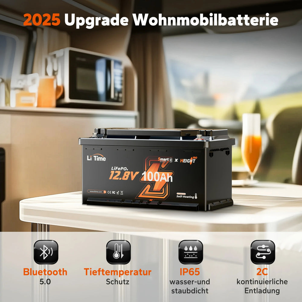 LiTime 12V 100Ah H190 Bluetooth Self-Heating LiFePO4 Battery