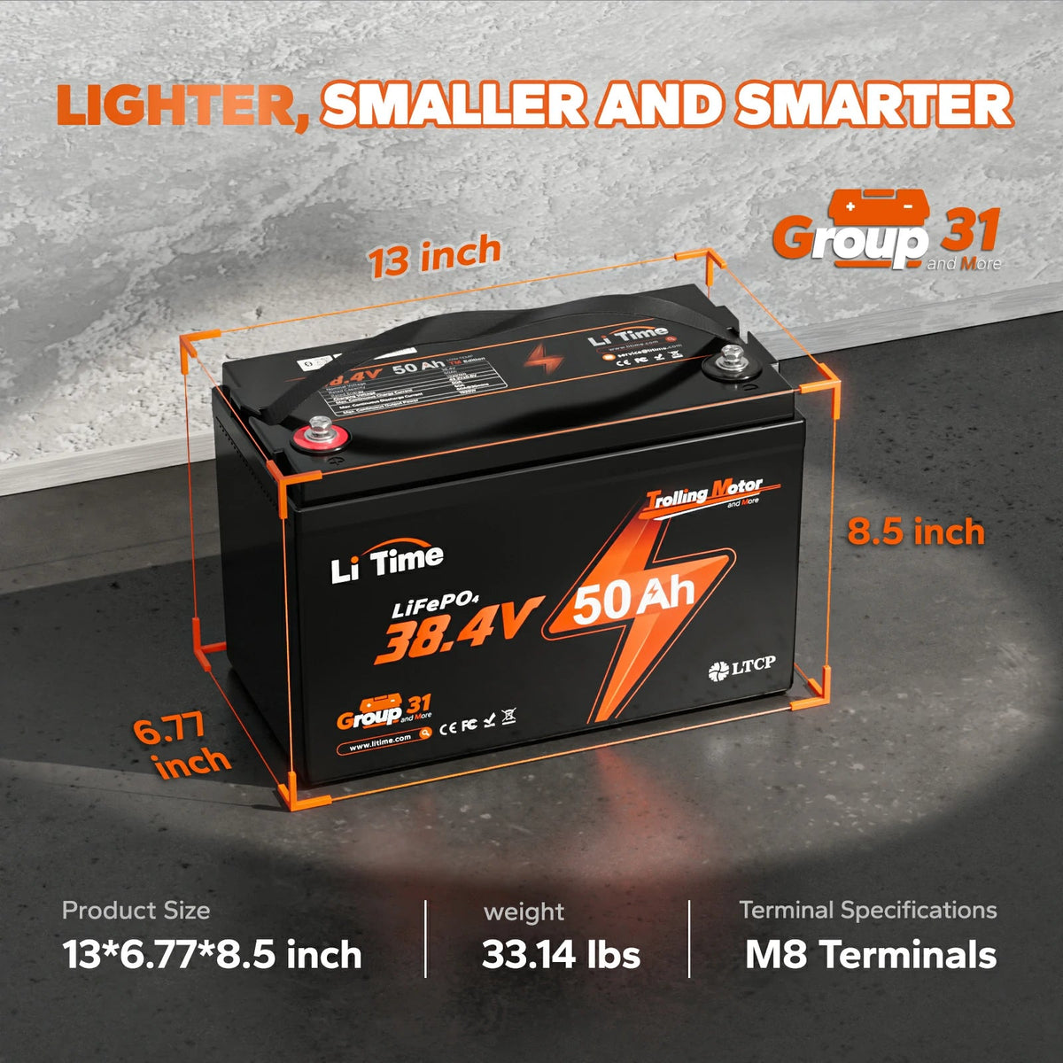 LiTime 36V 50Ah Low-Temperature LiFePO4 Battery for 36V Trolling Motors, Marine & Golf Carts