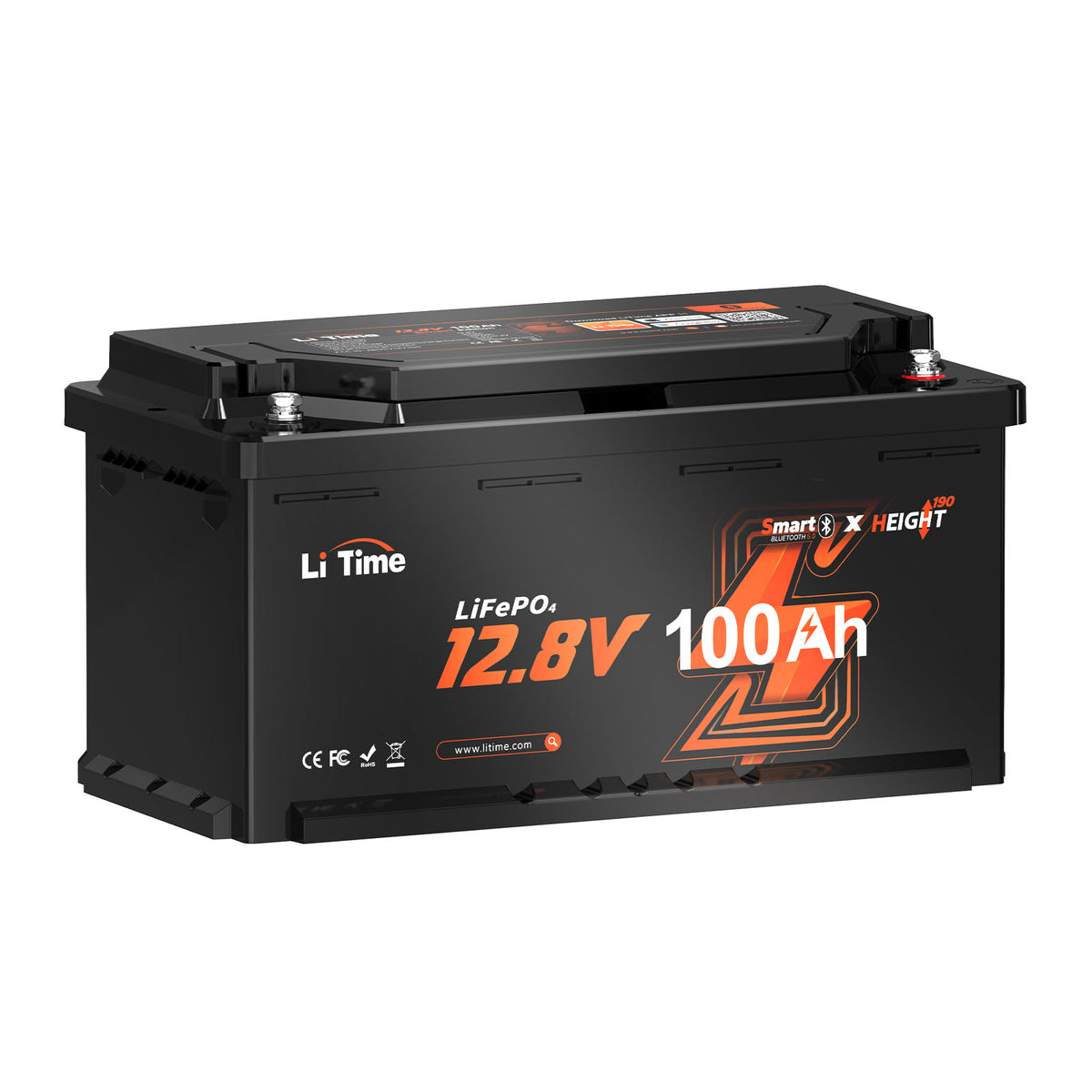 LiTime 12.8V 100Ah H190 Self Heating LiFePO4 Battery, Bluetooth Feature, Low Temperature Cutoff Protect, Designed for European RVs.
