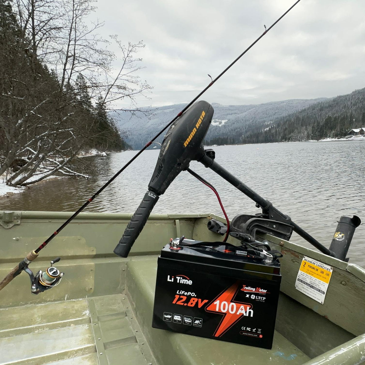 LiTime trolling motor battery used in a small fishing boat