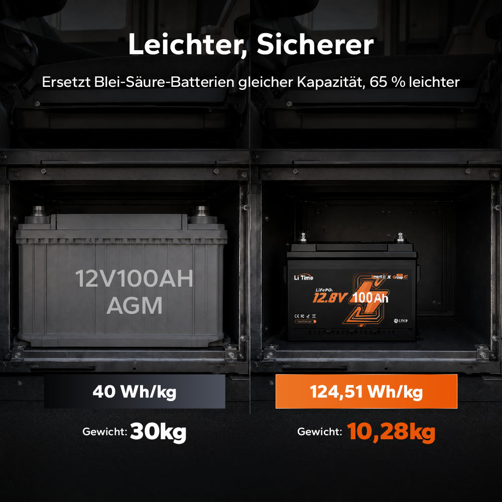 LiTime 12V 100Ah Group 47 (DIN H5) Bluetooth LiFePO4 Battery