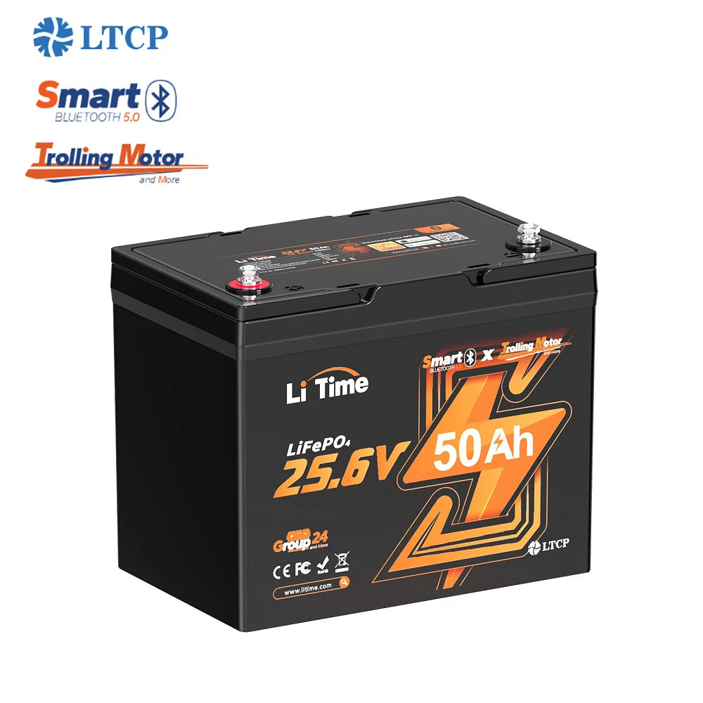 LiTime 24V 50Ah TM LiFePO4 Lithium Marine Trolling Motor Bluetooth Battery