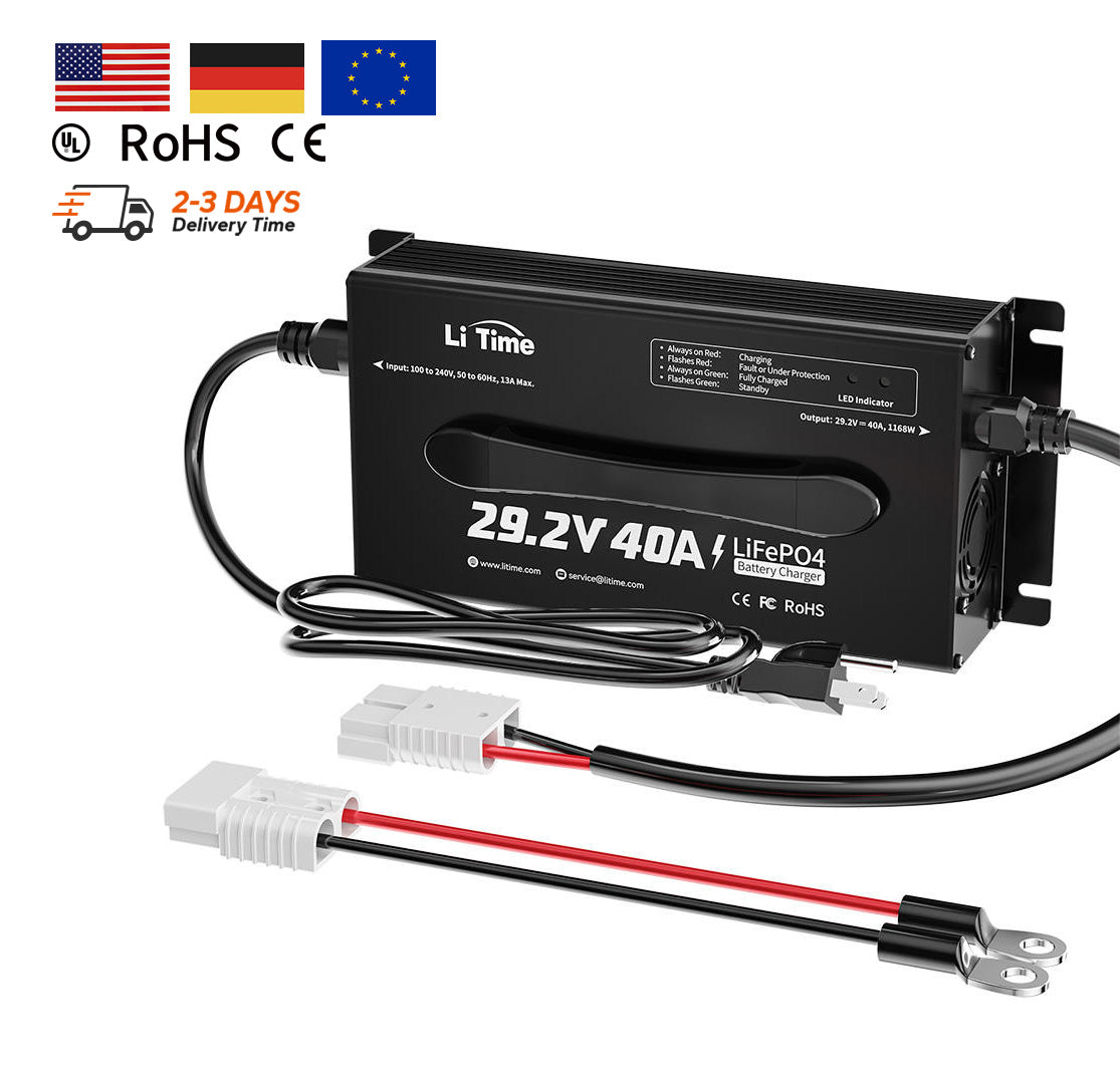 LiTime 24V 40A AC-DC LiFePO4 Battery Charger for RV, Marine & Solar Energy Storage