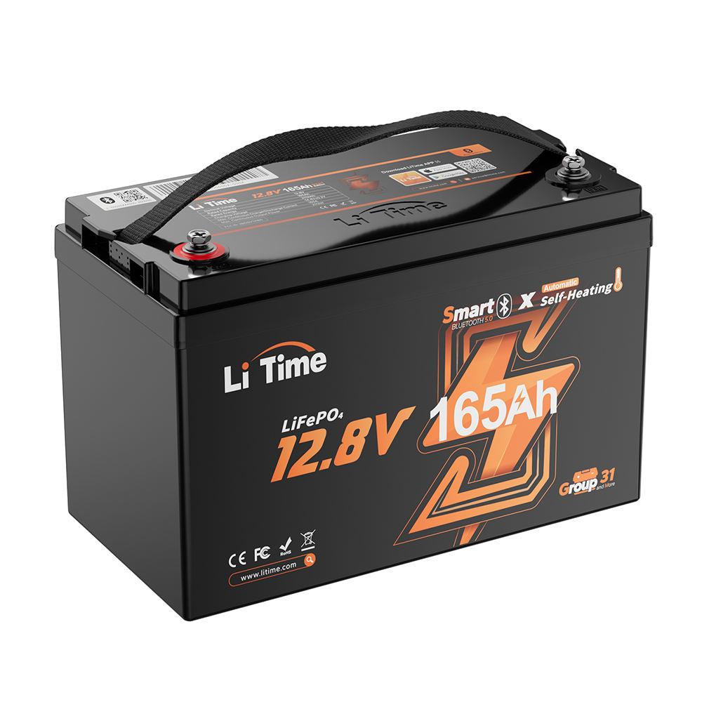 LiTime 12.8V 165Ah Group 31 Heated LiFePO4 Battery with Bluetooth for RV, Marine & Trolling Motors