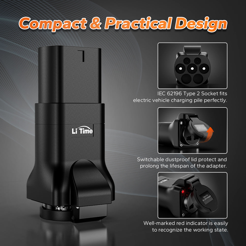 LiTime 250V 16A Type 2 EV Charging Station Power Adapter