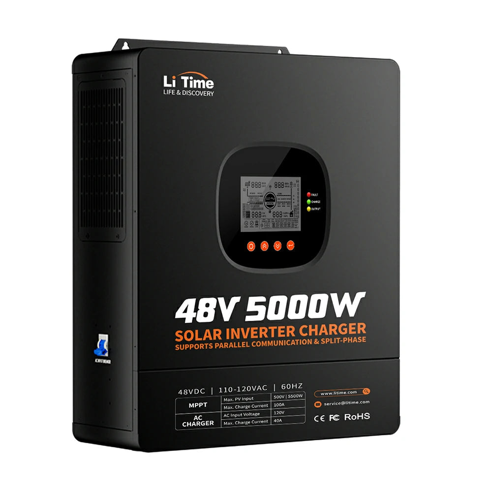 LiTime 48V 5kW All-in-One Solar Inverter Charger with 100A MPPT, Pure Sine Wave & Split-Phase Support for Off-Grid Energy Systems