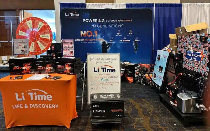 LiTime exhibition booth showcasing lithium batteries and power solutions at a trade show